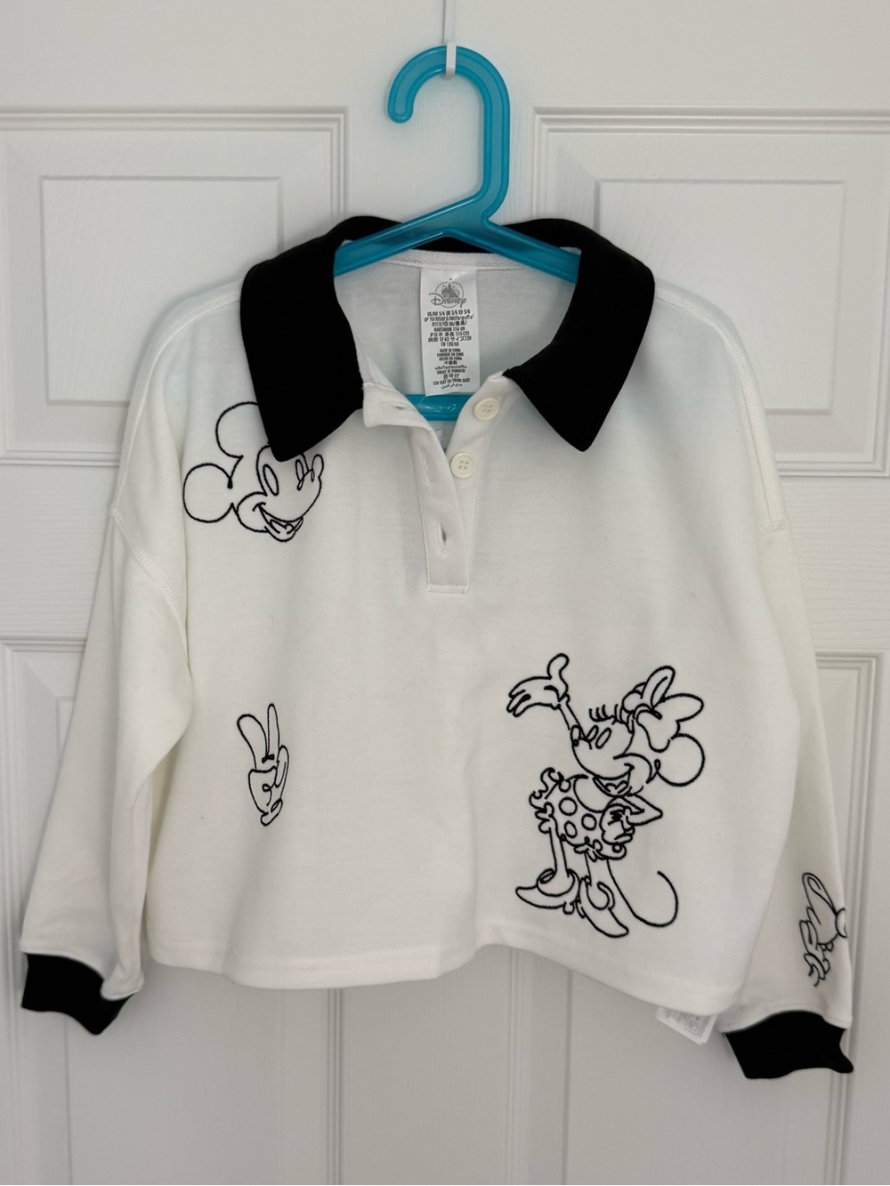 Disney Youth Girls 5/6 Pullover Button Up Long Sleeve Collared Shirt Black White
